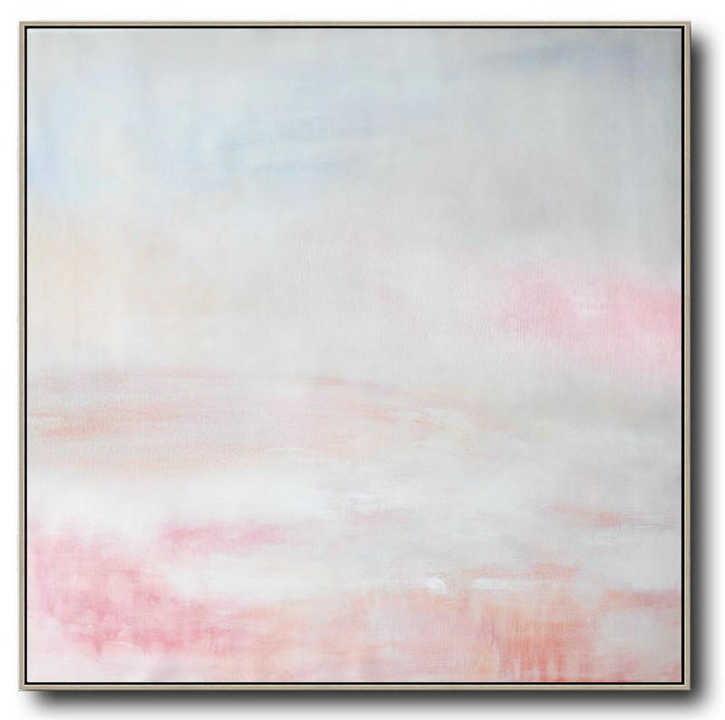 Oversized Abstract Painting,Giant Canvas Wall Art,White,Gray,Pink